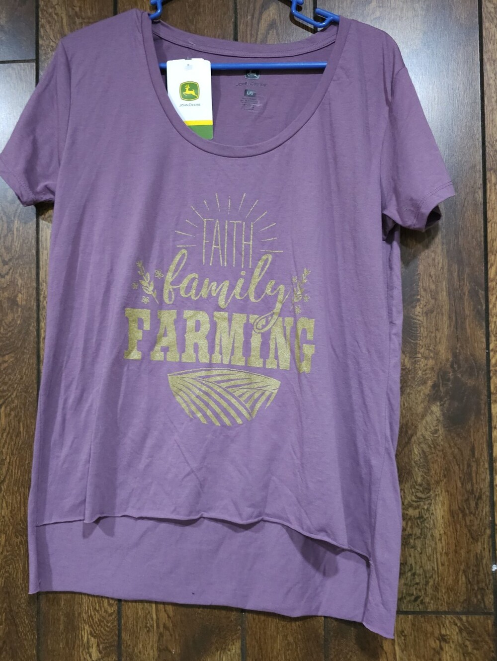 NWT John Deere Faith Family Farming Womens Large Dusty Rose Gold Tee